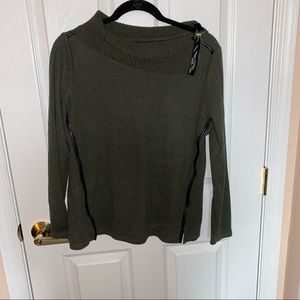 Rafaella Green Sweater with Faux Leather accents